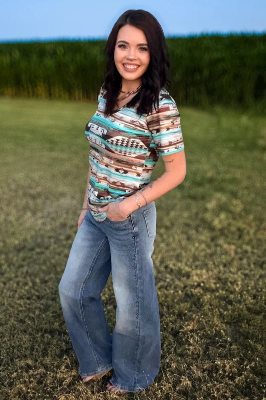 RUSTIC TURQUOISE AZTEC TOP