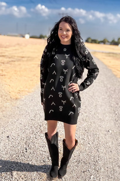 RANCH STAMPED SWEATER DRESS