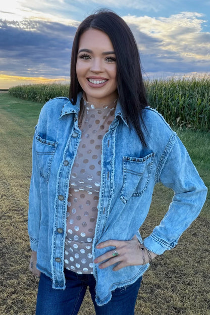 STUDDED DENIM SHACKET