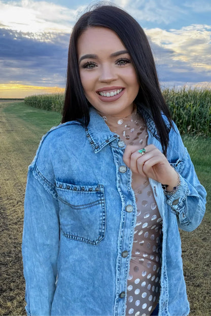STUDDED DENIM SHACKET