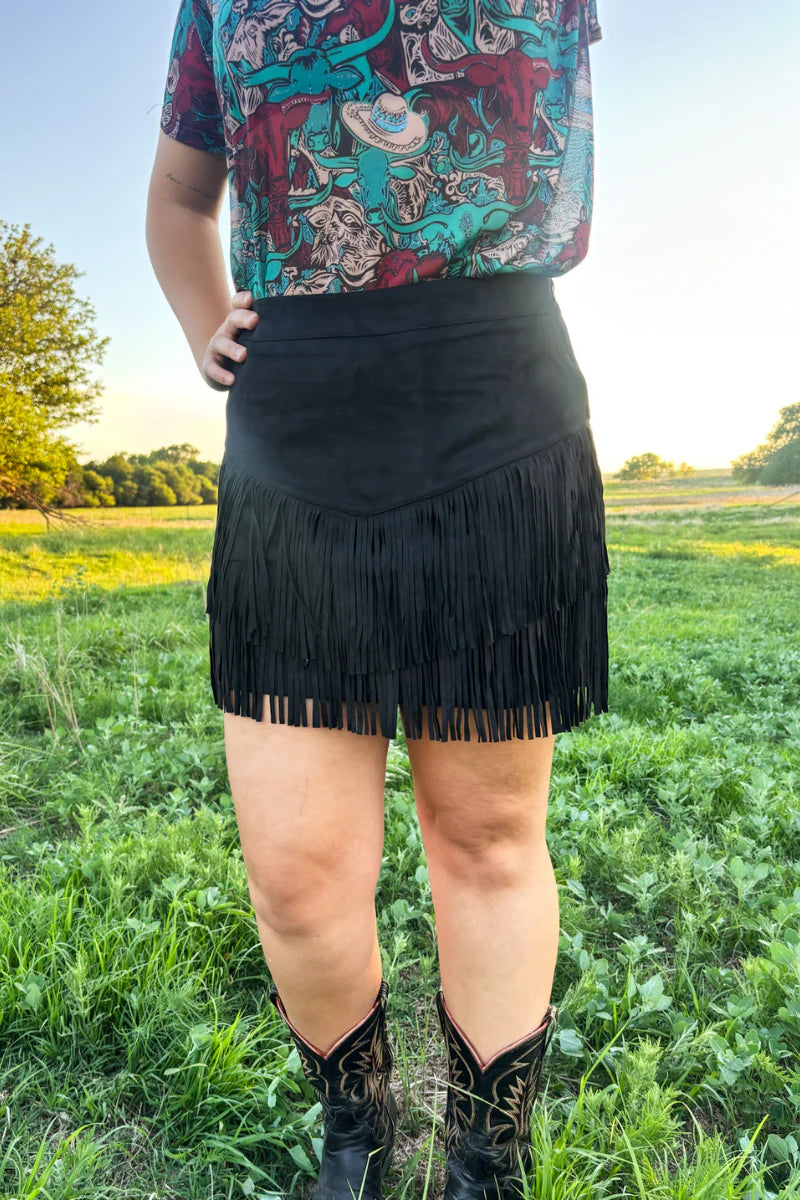 FORT WORTH FRINGE SKIRT BLACK
