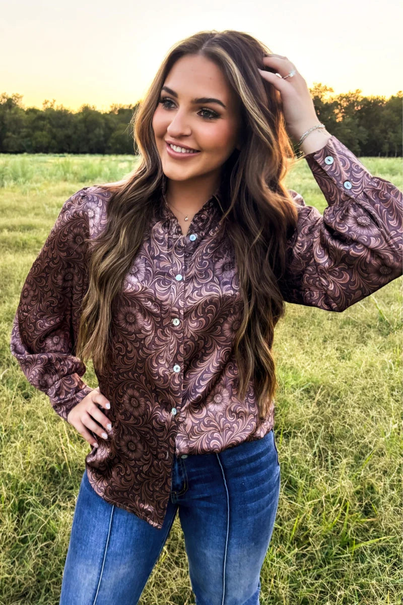 BRONZED BLOOM BUTTON UP