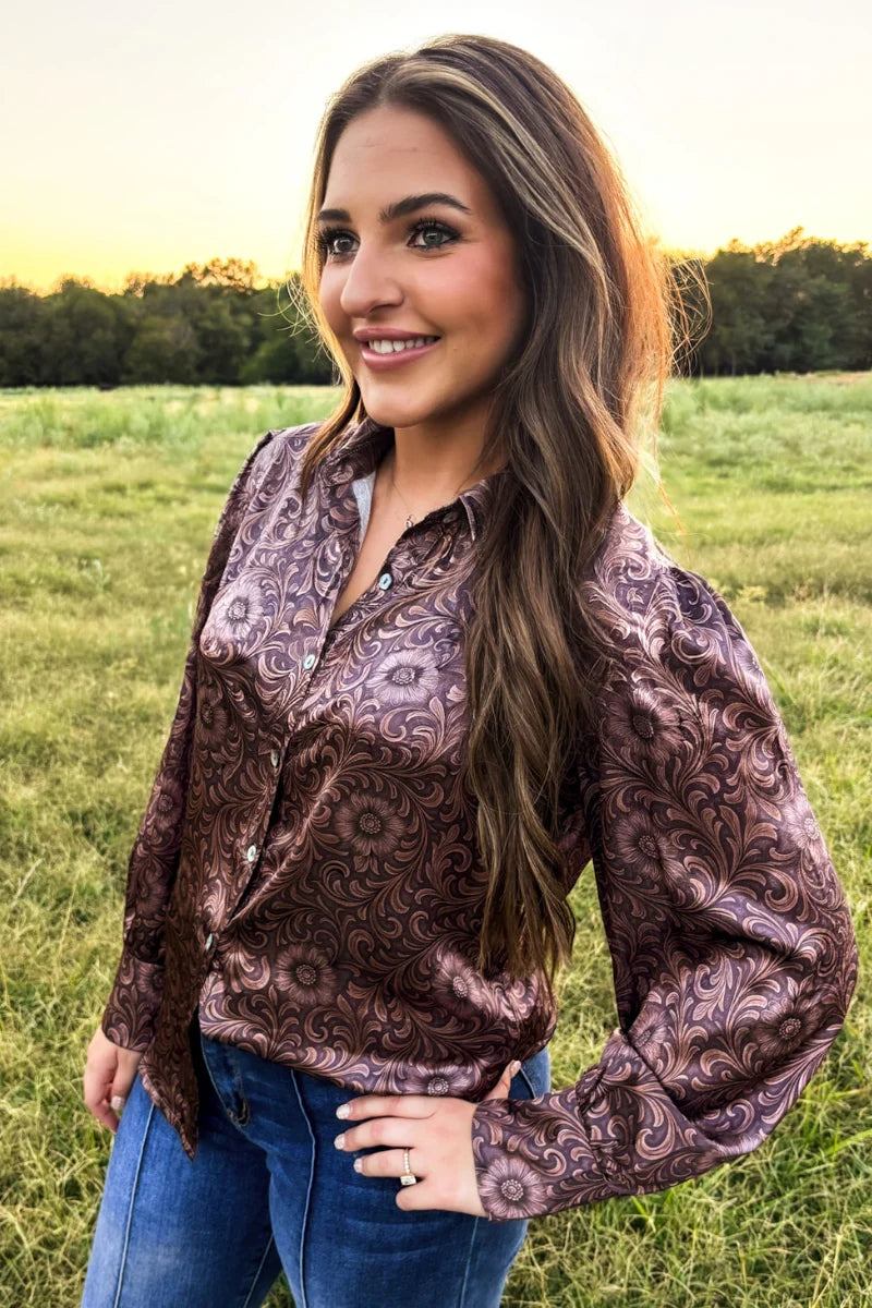 BRONZED BLOOM BUTTON UP