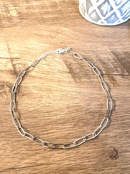 Silver Plated Paperclip Chain Choker – 14” + Extender