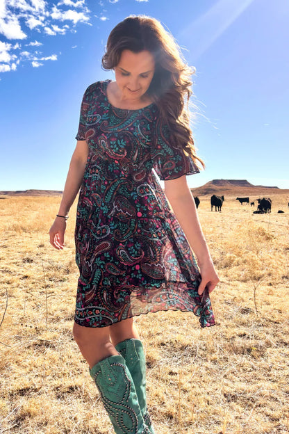 PAINTED NIGHT PAISLEY DRESS