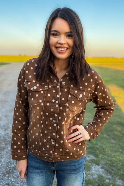 MOCHA DOT DENIM JACKET