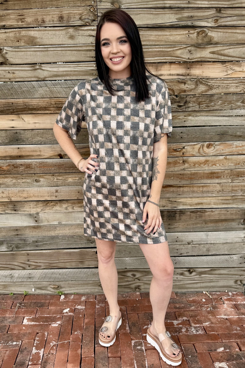 Dusty Check T-Shirt Dress