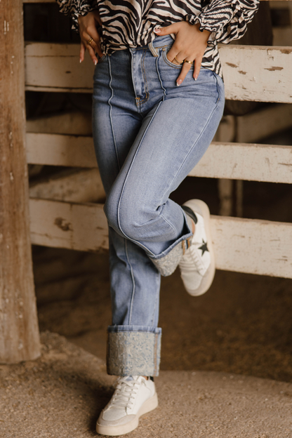 Kreek Embroidered Cuffed Jeans