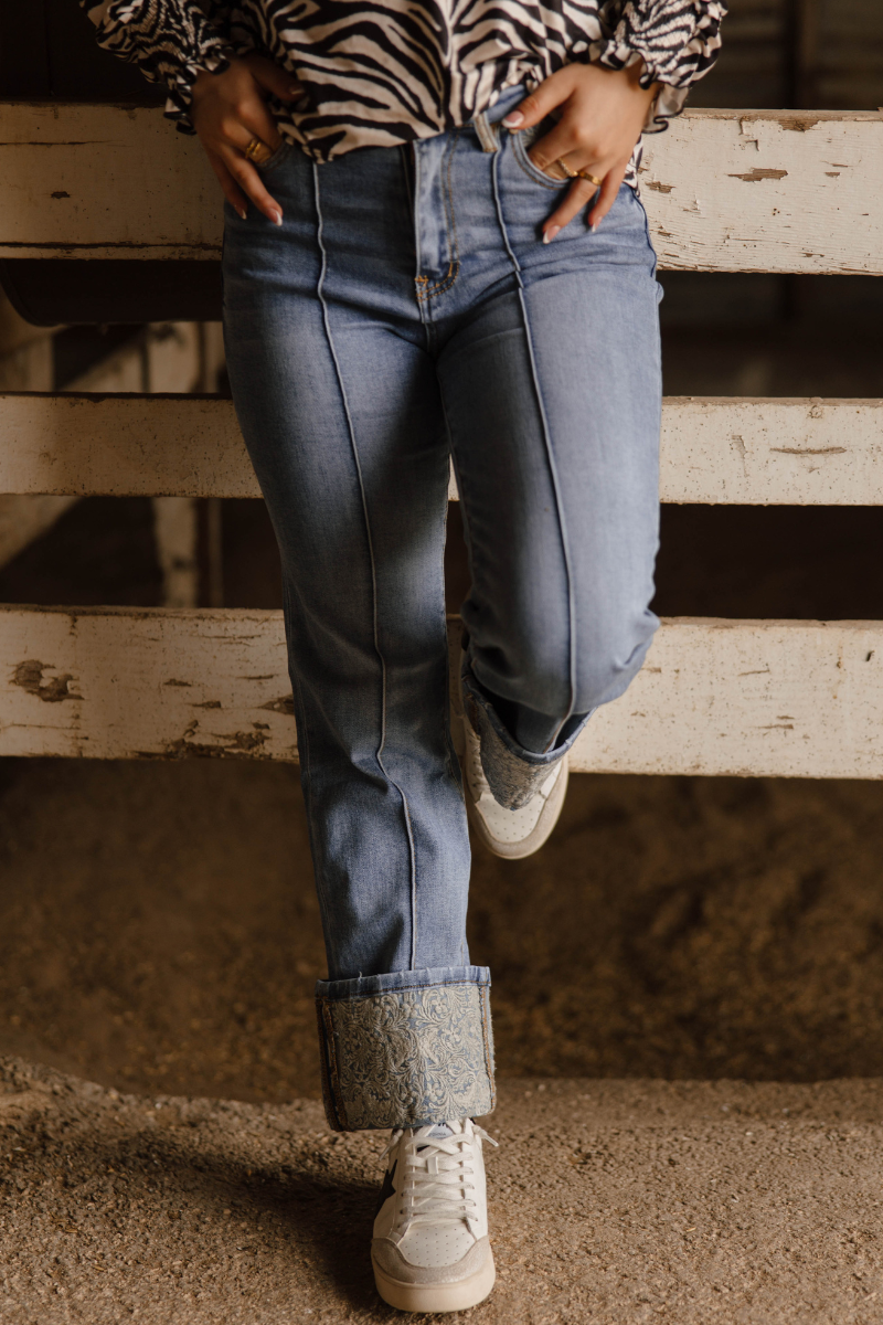 Kreek Embroidered Cuffed Jeans