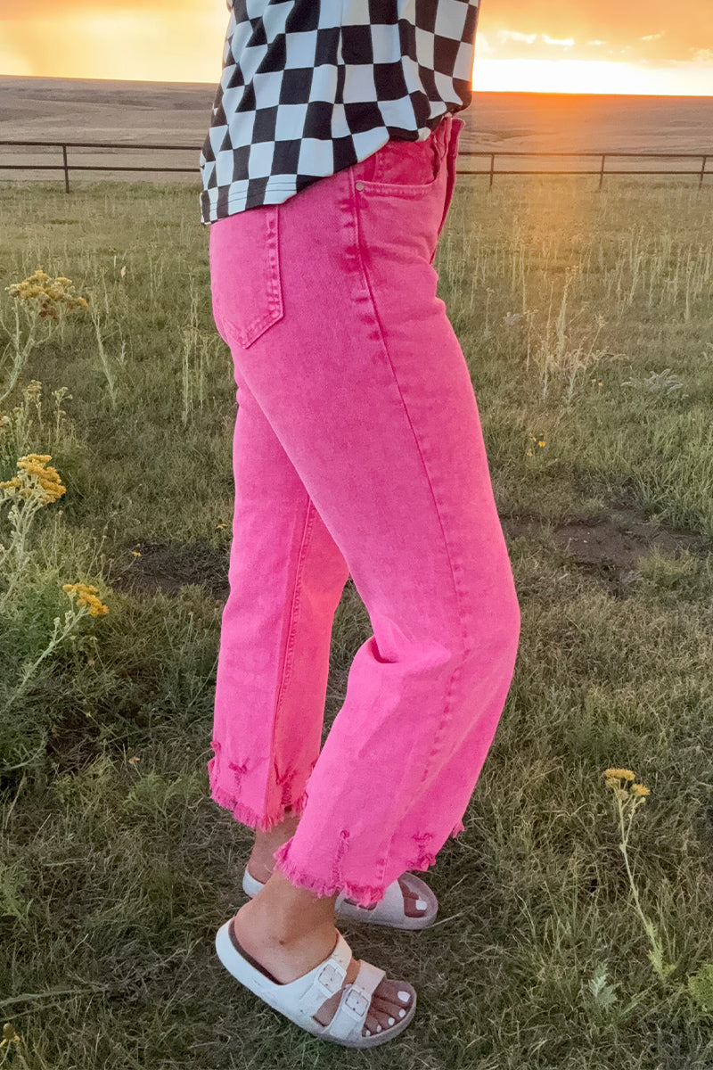 OUTLAW CROP JEANS PINK