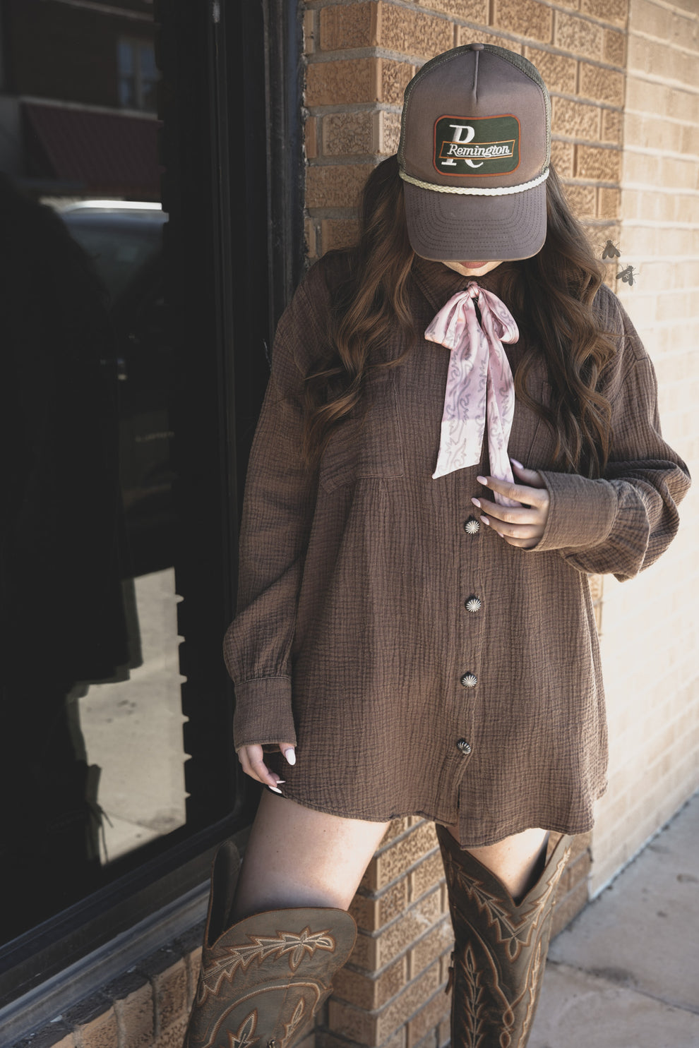ACRES BUTTON UP SHIRT *CHOC