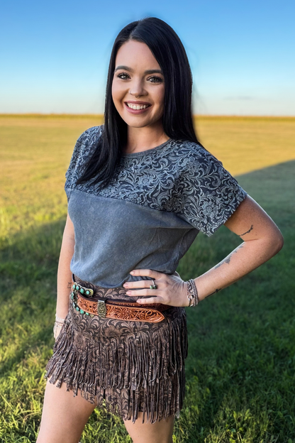 Out West Tooled Top - Denim Blue