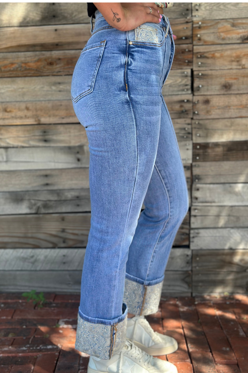 Kreek Embroidered Cuffed Jeans