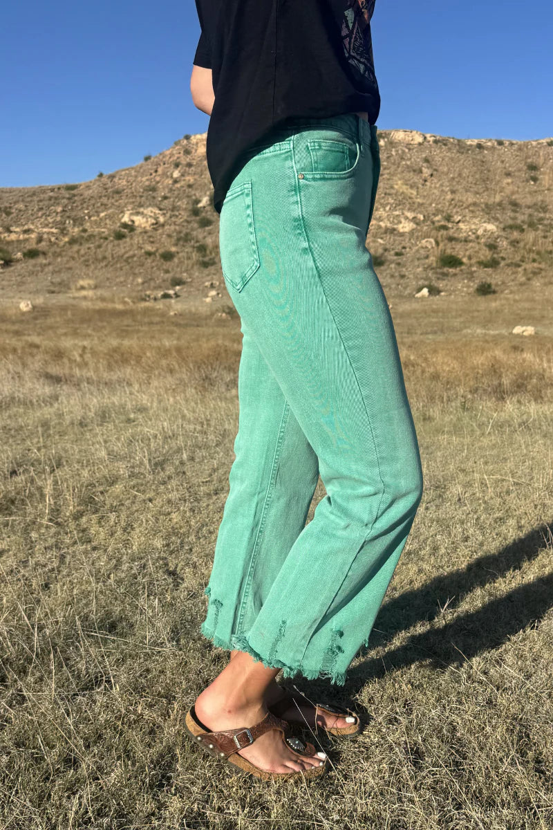 OUTLAW CROP JEANS - TURQUOISE