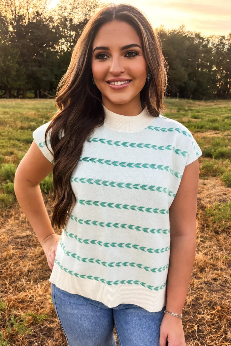 TURQUOISE TRAILS SLEEVELESS SWEATER TOP