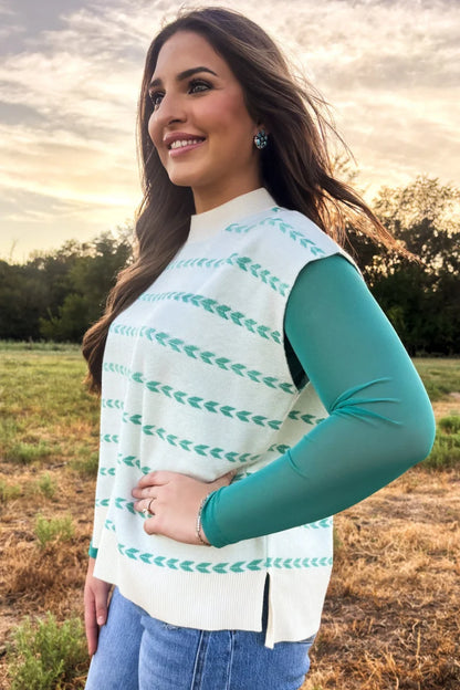 TURQUOISE TRAILS SLEEVELESS SWEATER TOP